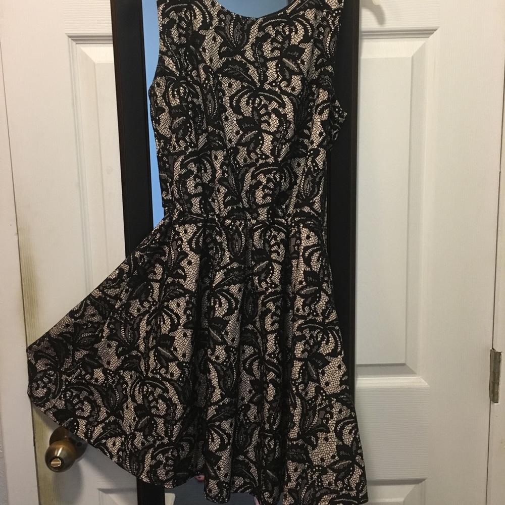HeartSoul Nude dress with black lace overlay.